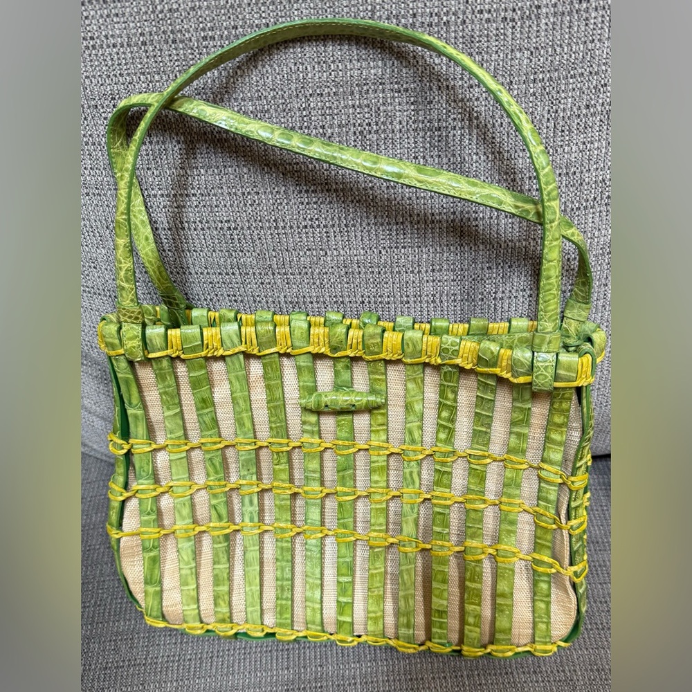 NWOT  NANCY GONZALEZ Green Woven ALLIGATOR Purse Bag